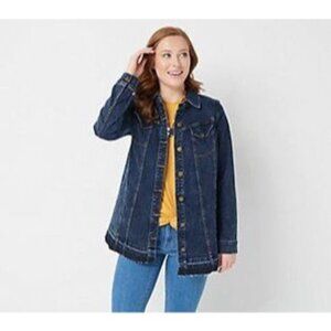Lori Goldstein Denim Jacke Frayed HemPockets Long Sleeve Plus Size 28W womens